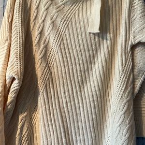 Cream off the shoulder turtle neck sweater.